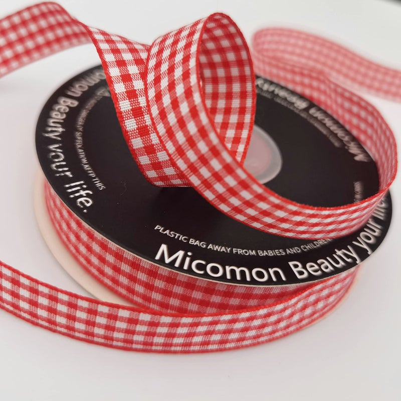 Micomon Red and White 100% Polyester Gingham Ribbon 25 Yards Each Roll (5/8", red) - Image 5